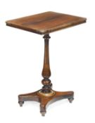 A George IV rosewood occasional table, circa 1825, rectangular top, baluster stem, concave sided