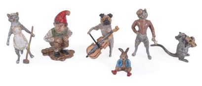 Six assorted Austrian cold painted bronze models, early 20th century, comprising a model of a gnome