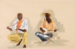 Cadman Matthias (20th century) Musicians. Watercolour Signed, inscribed Antigua and dated 1983