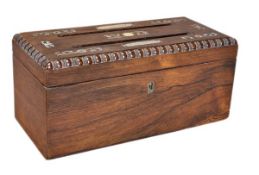 A Victorian rosewood and mother-of-pearl inlaid correspondence box, late 19th century, of typical