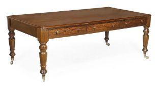 A mahogany library table, circa 1860 and later, rectangular top with moulded edge, three frieze