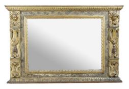 A Continental carved giltwood and painted wall mirror, 19th century, rectangular plate, foliate