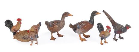 Five assorted Austrian cold painted bronze models of birds, early 20th century, comprising two