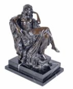 A patinated bronze and marble mounted model of a seated maiden in the 19th century style, late 20th