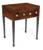 A George III mahogany dressing table, circa 1780, hinged top, opening to a ratchet adjustable