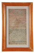 A George II needlework sampler, the work of Alice Wood, dated 1736, with the Lord"s Prayer above