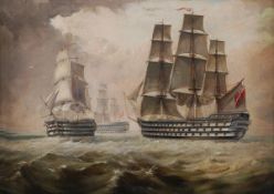 Circle of James Edward Buttersworth (1817-1894) A naval engagement Oil on canvas 50 x 70cm (19 3/4