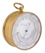 A gilt brass aneroid pocket barometer compendium with altimeter, thermometer and compass, Dring and