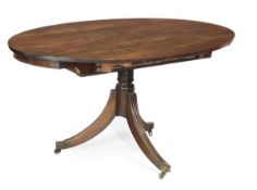 A George III mahogany oval dropleaf table, circa 1790, oval top incorporating twin hinged leaves,
