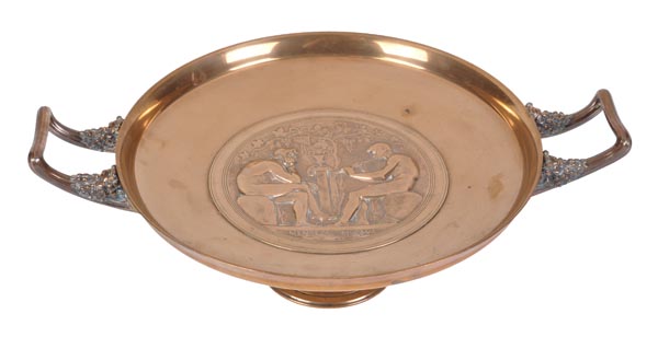 A French gilt bronze tazza in the manner of a Classical Greek kylix, late 19th century, cast after