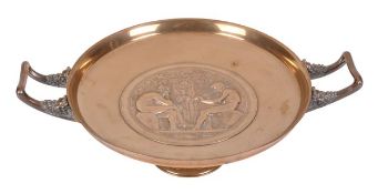 A French gilt bronze tazza in the manner of a Classical Greek kylix, late 19th century, cast after