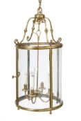 A gilt brass lantern in George III style, mid 20th century, of cylindrical form, with four