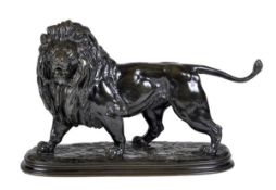 A French patinated bronze model of a lion, late 19th century, cast after Paul-ƒdouard Delabri?rre (