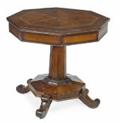 An Irish yew octagonal pedestal table, probably Killarney, second quarter 19th century, chequer