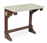 A mahogany and marble mounted console table, in George IV style, of recent manufacture, fossilised m