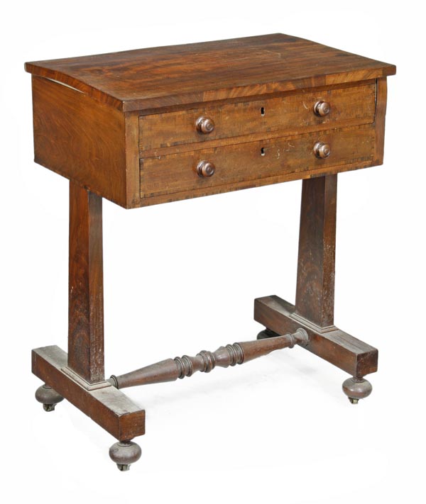 A Victorian mahogany sewing table, circa 1860, rectangular top, arrangement drawers, rectangular