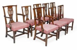 A harlequin set of eight mahogany and fruitwood dining chairs, seven circa 1780, one 20th century, r