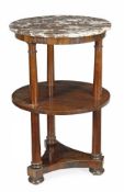 A rosewood and marble mounted two tier dumb waiter, in William IV style, 19th century and later,