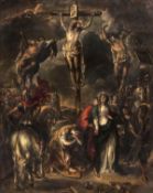 Attributed to Lucas Franchoys (1616-1681), The Crucifixion on Mount Calvary, Oil on copper, 85.5 x 6