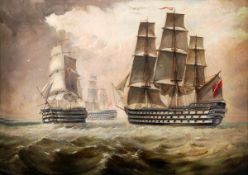 Circle of James Edward Buttersworth (1817-1894), A naval engagement, Oil on canvas, 50 x 70cm (19