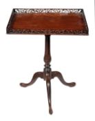 A George III mahogany supper table, circa 1790, rectangular top with pierced gallery, turned stem, t