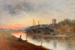 Richard Elmore (fl.1852-1893), Shoreham Harbour, Twilight, Oil on canvas, Signed and dated 1884,