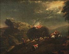 Charles Henry Schwanfelder (1774-1837), Lightning striking a hay cart, Oil on canvas laid on