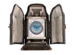 A Swiss silver mounted mother of pearl cased miniature carriage timepiece Unsigned, circa 1900 The