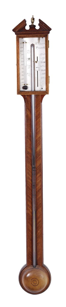 A Regency mahogany mercury stick barometer. B. Molinau and Co., Plymouth, early 19th century. The