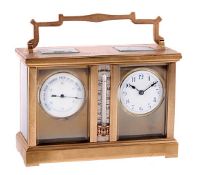 A French gilt brass combination carriage timepiece with barometer and thermometer Unsigned, circa