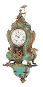 A French Louis XV style ormolu mounted green-stained shell bracket clock with wall bracket The