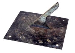 A patinated brass sundial B. Cole, mid 18th century The 6 inch square plate fitted with plain angled