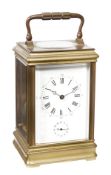 A French brass gorge cased carriage timepiece with alarm, Unsigned, late 19th century The eight-
