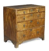 A William III walnut and holly strung chest of drawers, circa 1700, rectangular top, four long