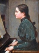 Lionel NoÎl Royer (1852-1926). The piano recital, Oil on panel, Signed lower right, 35.5 x 26.5cm (