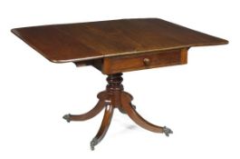 A George IV mahogany Pembroke dining table, circa 1825, rectangular top incorporating twin hinged