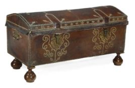 A Continental brass studded leather covered chest, 18th century, possibly Dutch or Spanish, gilt