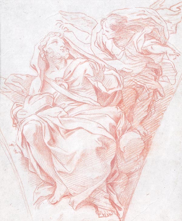 Italian School (18th century). A prophet and angel, Sanguine chalk, Inscribed 354 lower right, 20.5