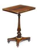 A George IV rosewood occasional table, circa 1825, rectangular top, baluster stem, concave sided