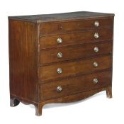 A George III mahogany and satinwood strung secretaire chest of drawers, circa 1800, fluted frieze,