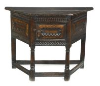 A Charles I oak and parquetry folding table, probably Salisbury, first half 17th century, twin