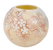 A Thomas Webb & Sons Ivory glass globular vase, carved with a flowering tendril, 6.5cm high, etched