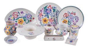 A selection of traditional patterned Poole white earthenware, including a 543 inkwell, in pattern