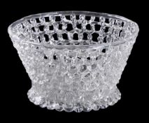 A Low Countries clear glass reticulated basket, of tapered for, 17.5cm diameter