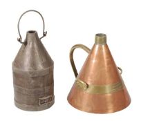 * A copper and brass Imperial conical five-gallon fluid measure. Unsigned, late 19th century. The