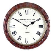 A carved mahogany fusee dial wall timepiece with seventeen inch dial Camerer Kuss and Co., London,