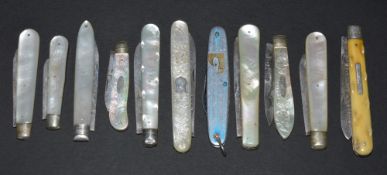 A collection of silver pocket knives to include: a Victorian silver pocket knife by Lawrence