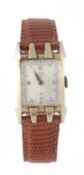 Elgin, De Luxe, a gold filled wristwatch, circa 1951, the two piece rectangular case with tooth