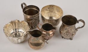 A collection of small silver, comprising: a Victorian silver baluster christening mug by Edward