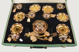 A Soviet Russian silver coloured gilt and enamel coffee service, post 1958 .916 standard, circa